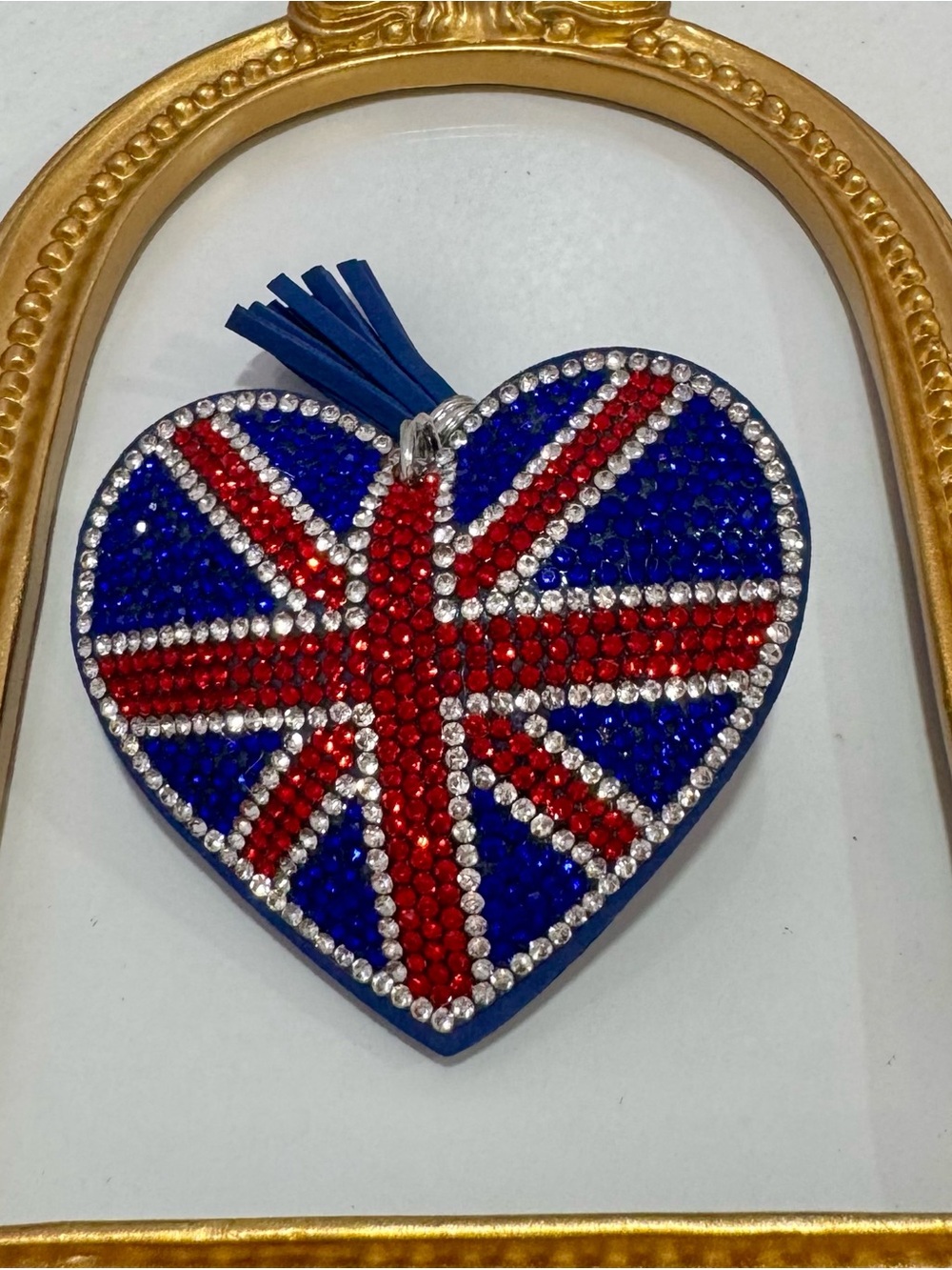 New Crystal-Embellished Heart Keychain  in Blue and Red